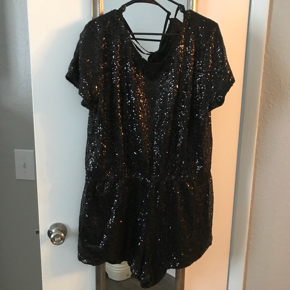 1x Black Sequin Romper with Elastic Waist